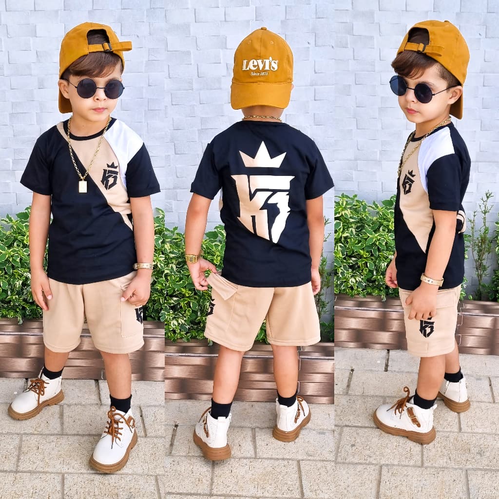 Conjunto Infantil Juvenil Menino Camisa Malha + Bermuda de Moletinho com Bolso 2 ao 12 Anos