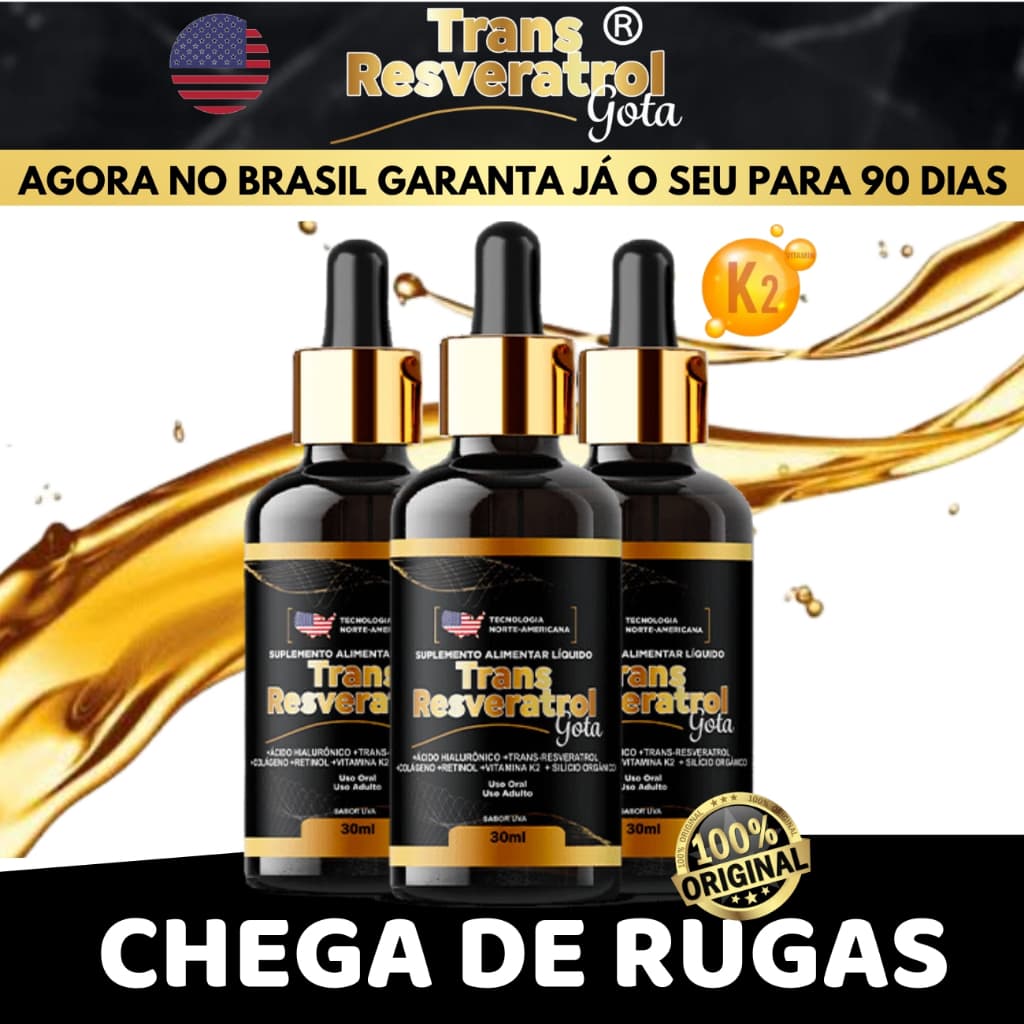 KIT Trans Resveratrol American Colágeno Vitamina K2 Original Em Gotas (3 frascos)