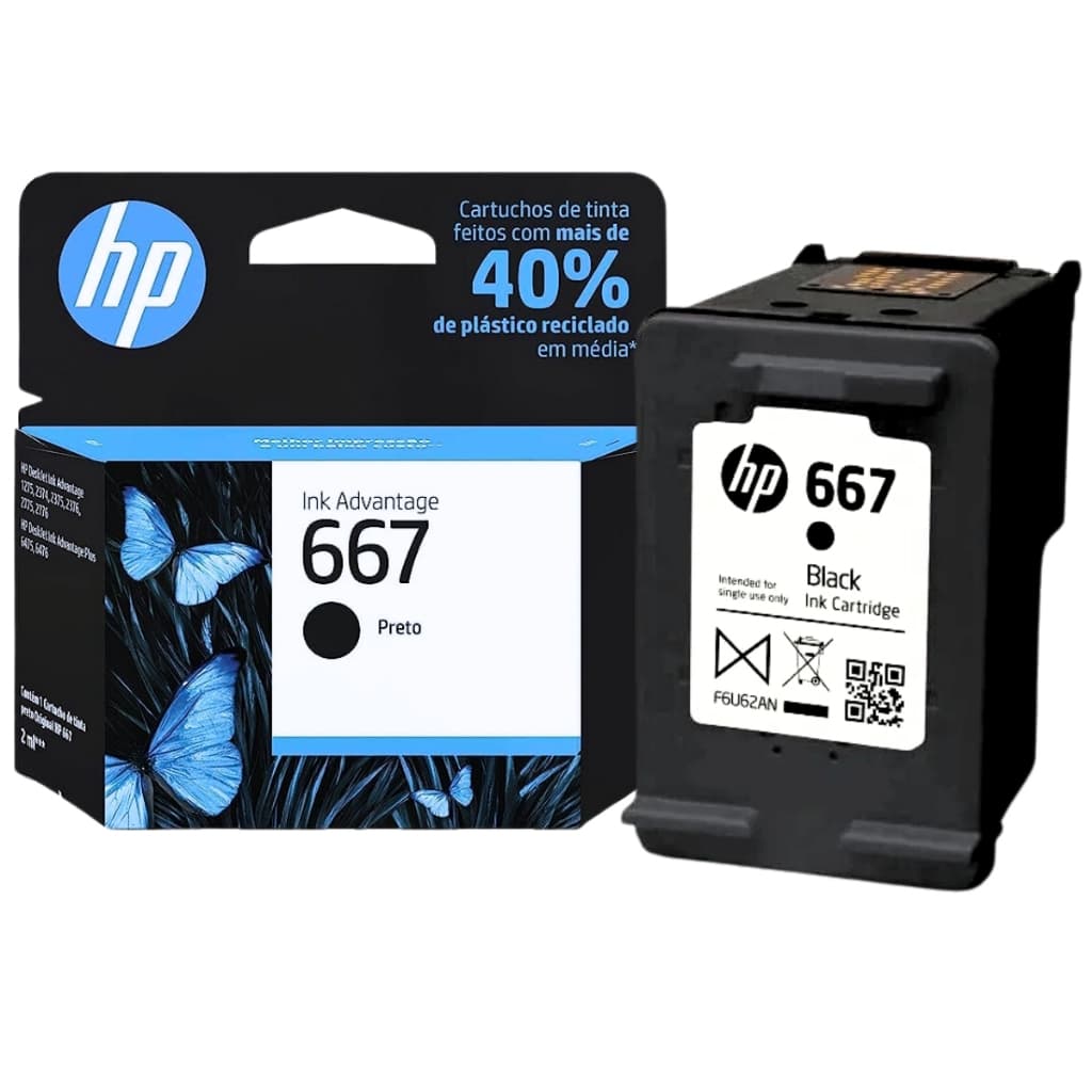 Cartucho 667 Preto Original  Deskejet Ink Advantage:  2376,2776,6476,2874 1275 / 2374 / 2375 / 2376  3ym79ab