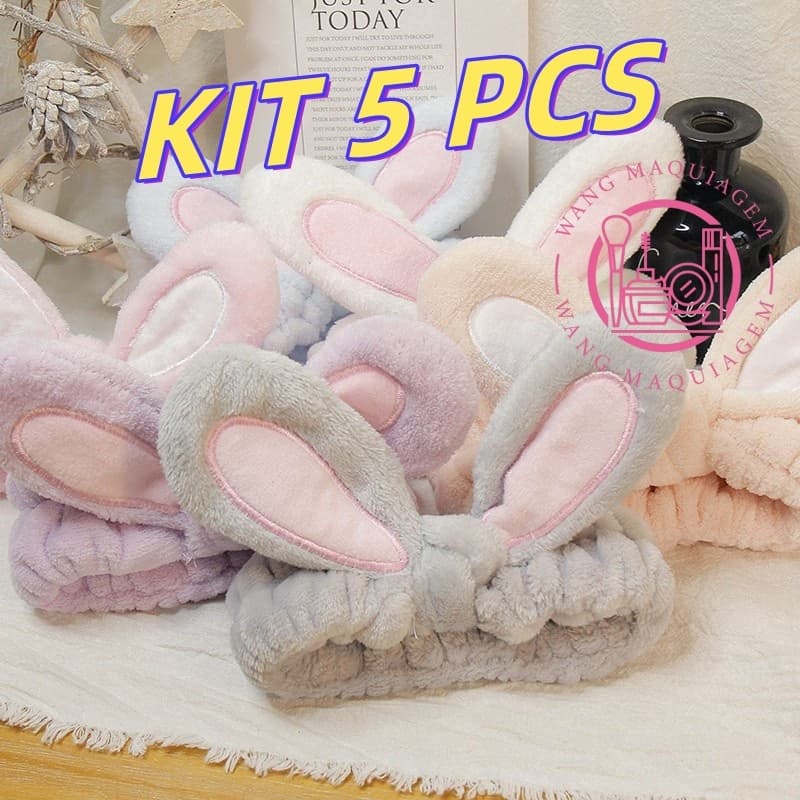 KIT 5 PCS Faixa de Cabelo Orelha de Coelho Grande Skin care Para Maquiagem Skin care Limpeza Facial