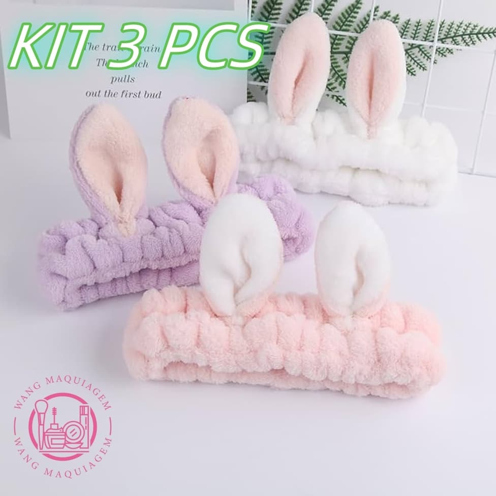 KIT 3 PCS Faixa de Cabelo Com Orelha de Gato Para Maquiagem Skin Care