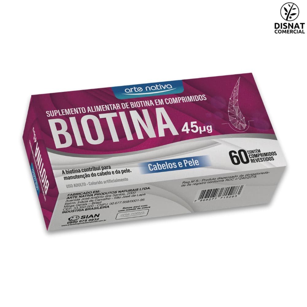 Vitamina Biotina 45µg Cabelos e Unhas 60 Comprimidos - Arte Nativa