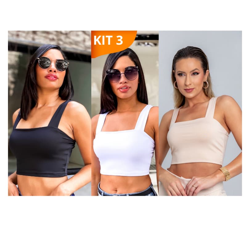 KIT 3: Cropped Alça Grossa Suplex - Várias Combinações