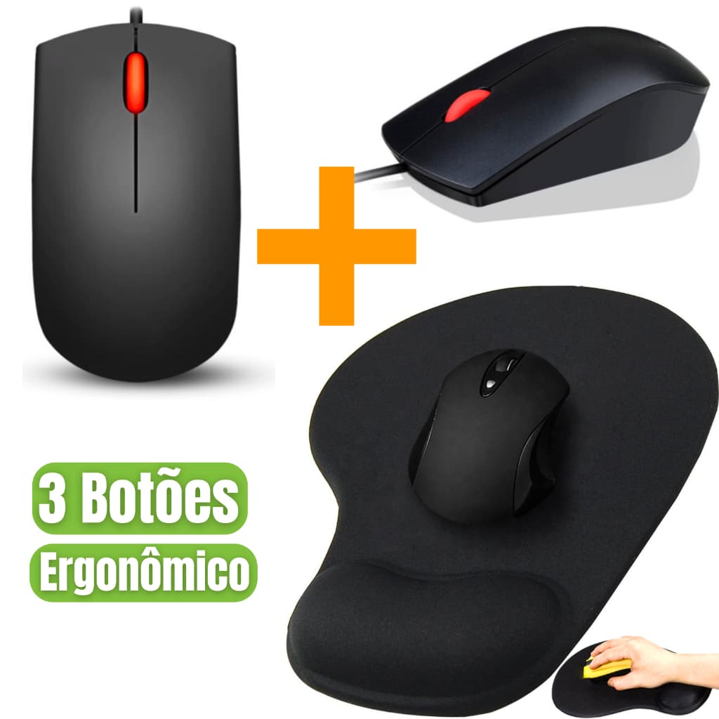 Kit Mouse Gamer Óptico com Fio Ajustavel Home Office Ergonômico Silencioso+ Mousepad Escritório
