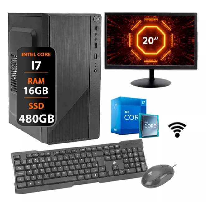 Computador Intel I7 16gb Ssd 480gb Dvd Monitor 20 Fonte 500w