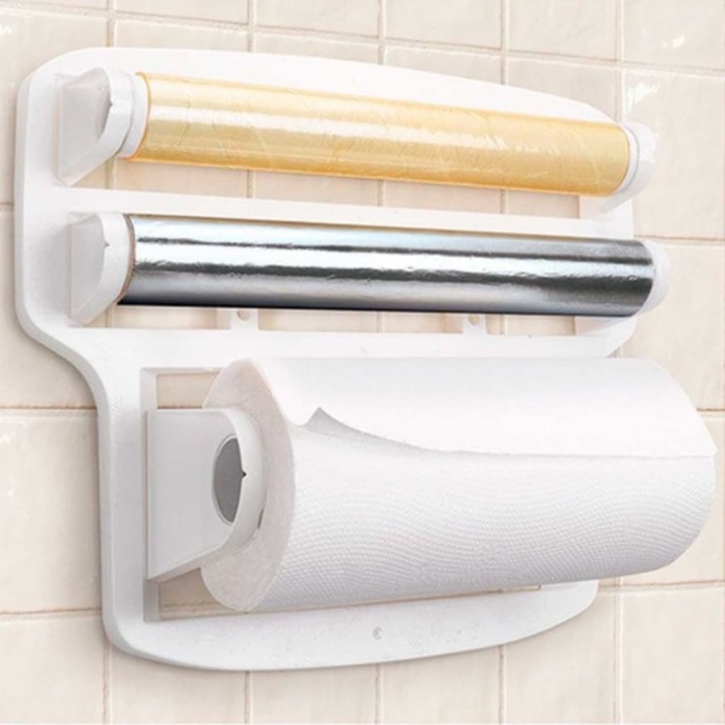 Suporte Para Cozinha 4 x 1 Papel Toalha PVC Papel Alumínio Gancho Para Utensílios