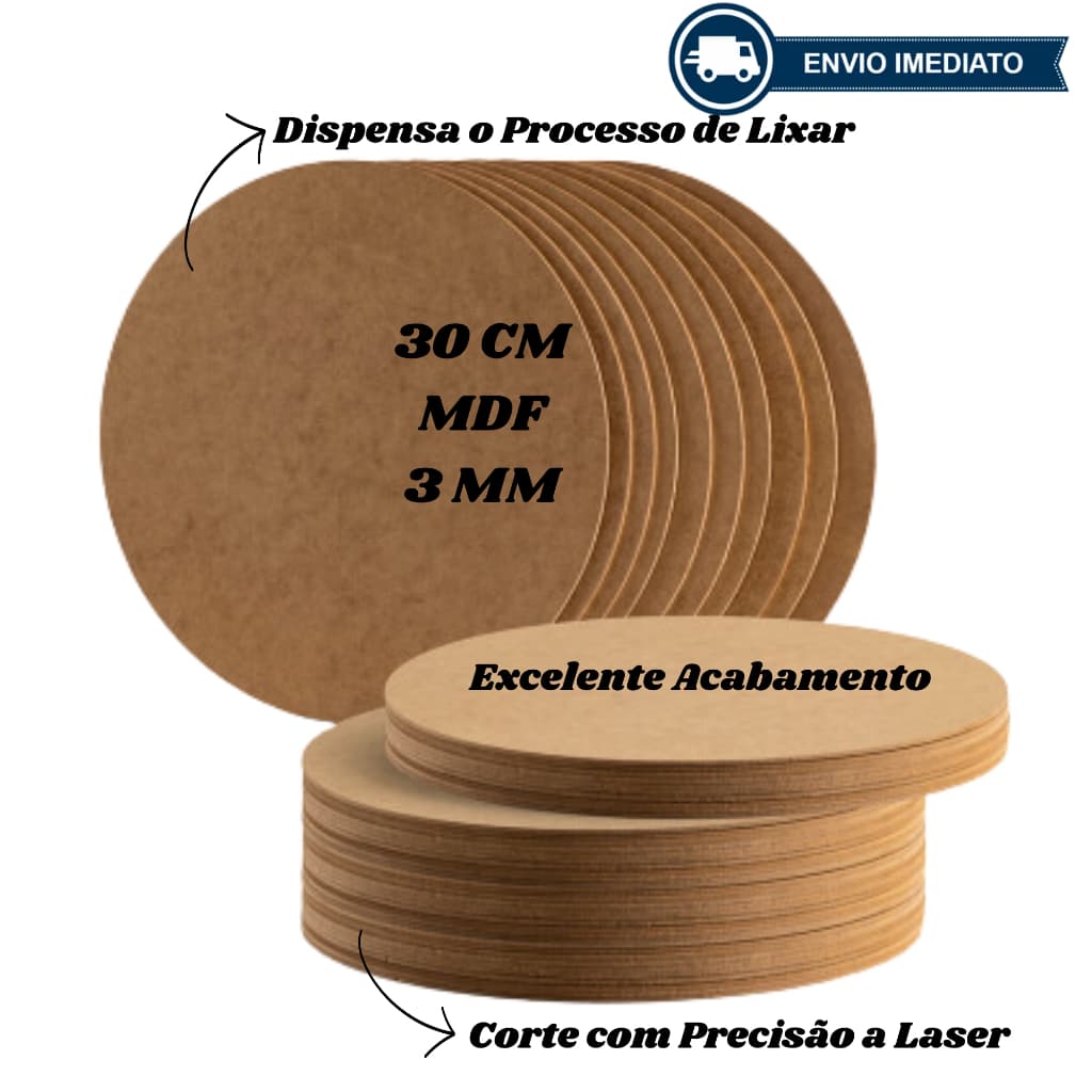 Sousplat Com 12 Bolachas 30x30 Circulo Base MDF 3mm Cru