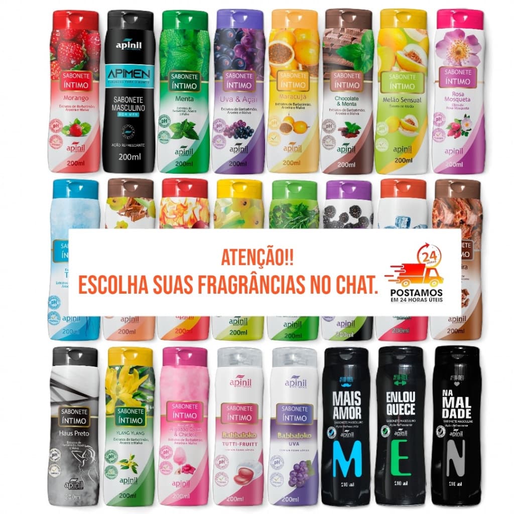 Kit 06 Sabonete Íntimo Feminino Apinil 200ml Fragrâncias Refrescantes Higiene Delicada Diária