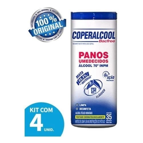 Kit 4 Potes Panos Umedecidos Coperalcool Bacfree 70°