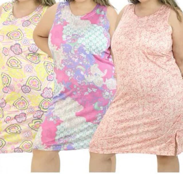 Kit 3 Camisolas Regata Senhora Idosa Malha Fria Estampado