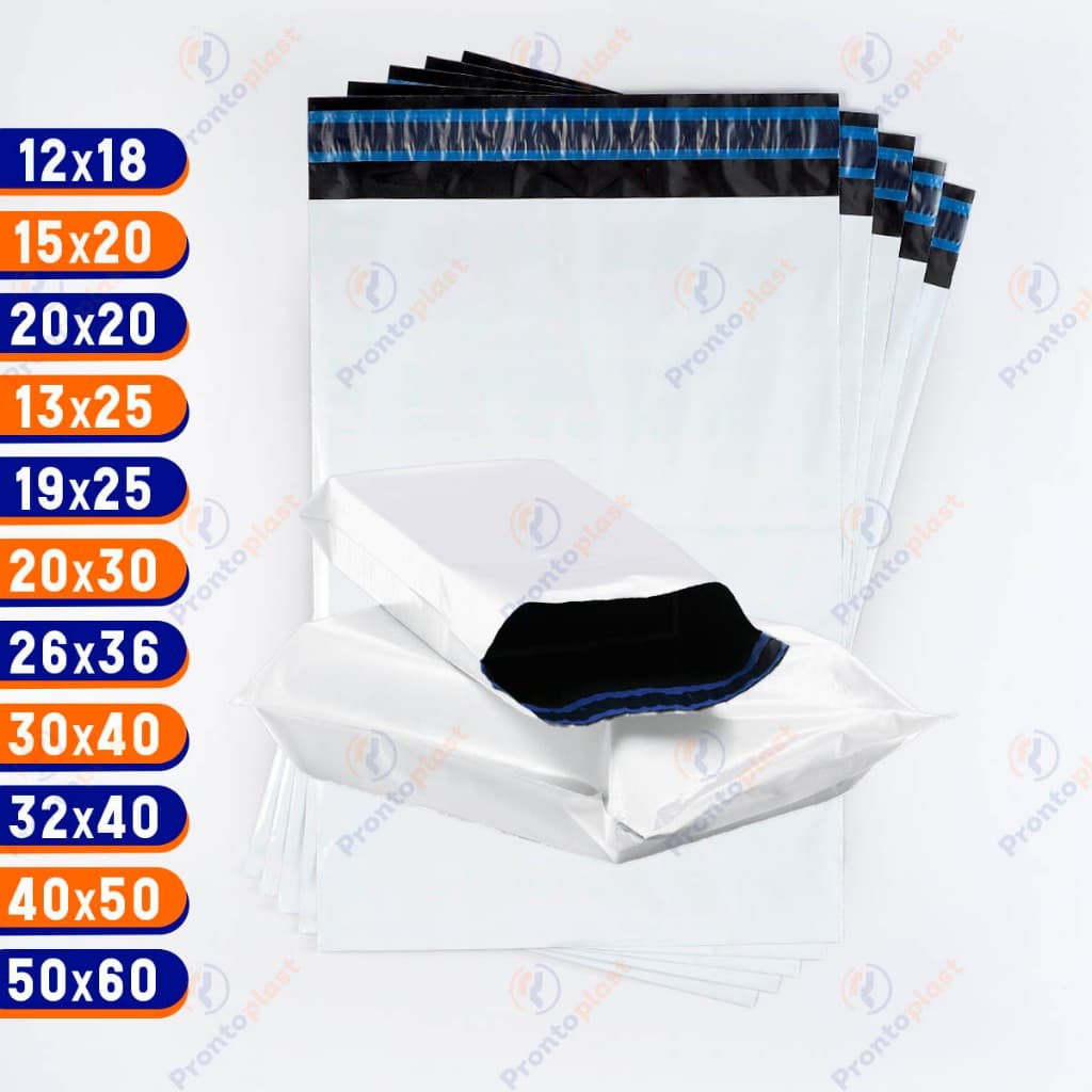 100 Envelope de Segurança, Saco Envio Branco Coex Premium -Vários Tamanhos (40x50 e 50x60 são 50 un)