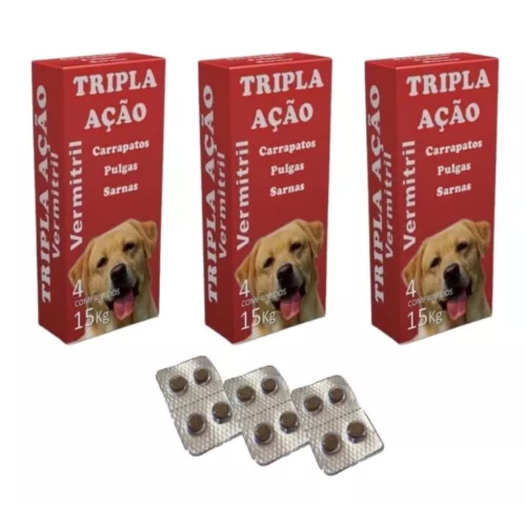 Vermitril - Anti Pulgas, Carrapatos, Vermes, Sarnas 12 Comprimidos 15kg