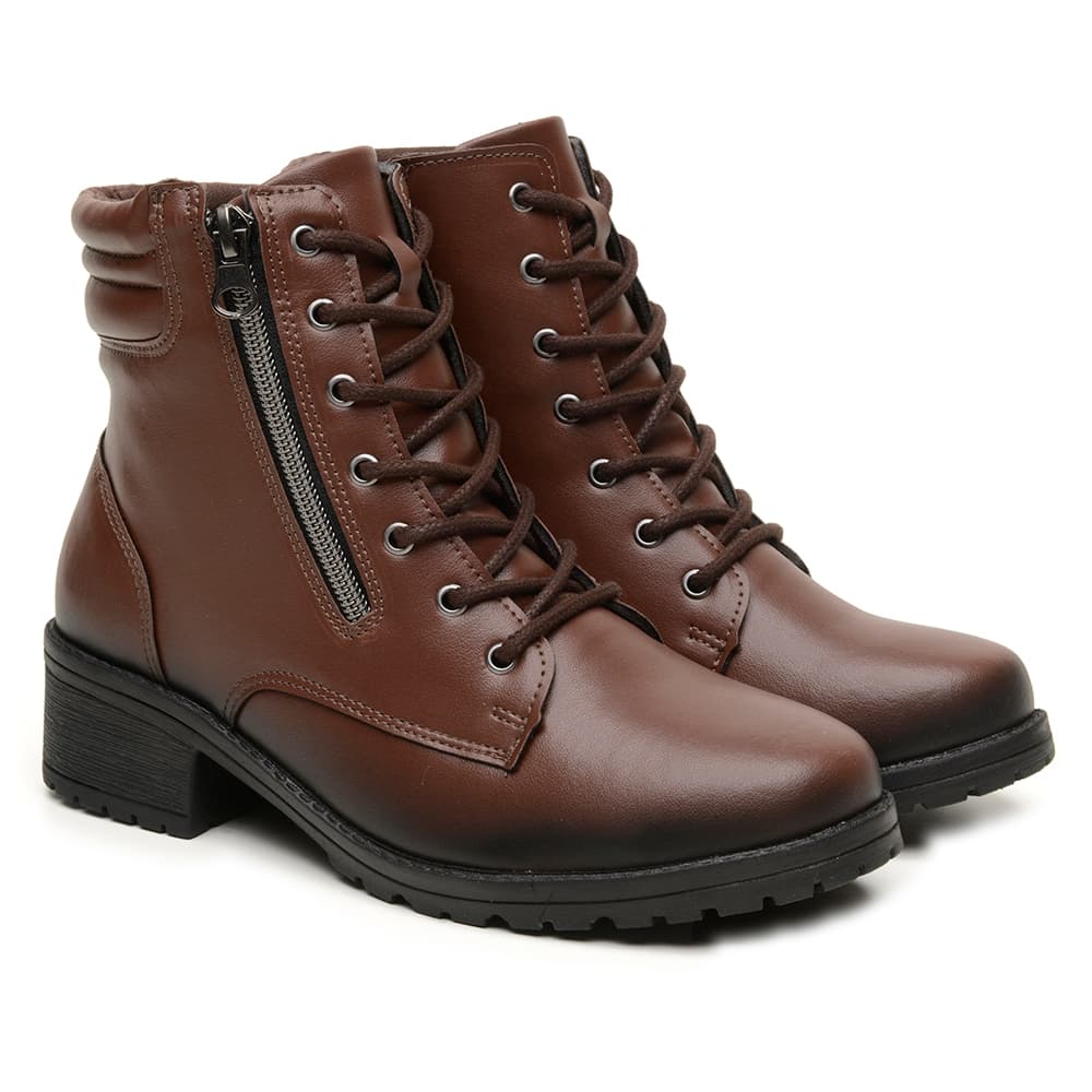 Bota Coturno Feminino Casual Salto Baixo Confortável Leve com Zíper e Salto 5,0 cm Infantil