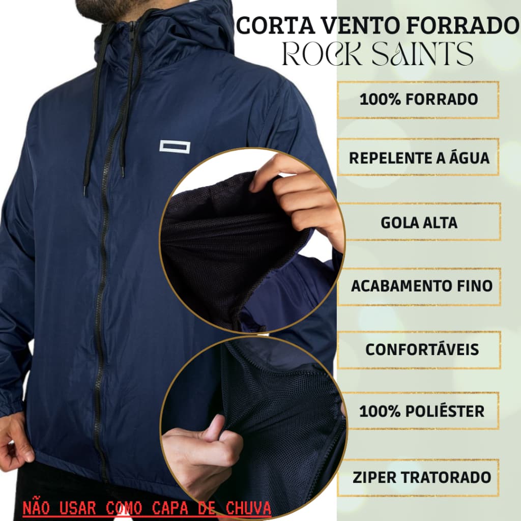 Jaqueta Corta Vento Masculina Impermeável Rock Saints Premium Semi forrada Esportiva Casual