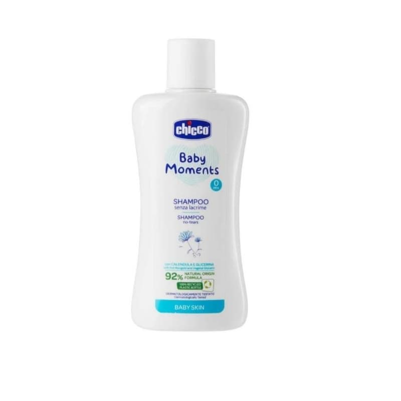 Shampoo Baby Moments 200 ml  Fórmula 92% Natural Sem Lágrimas Vegano Chicco - Produto Importado para Cabelo Bebê