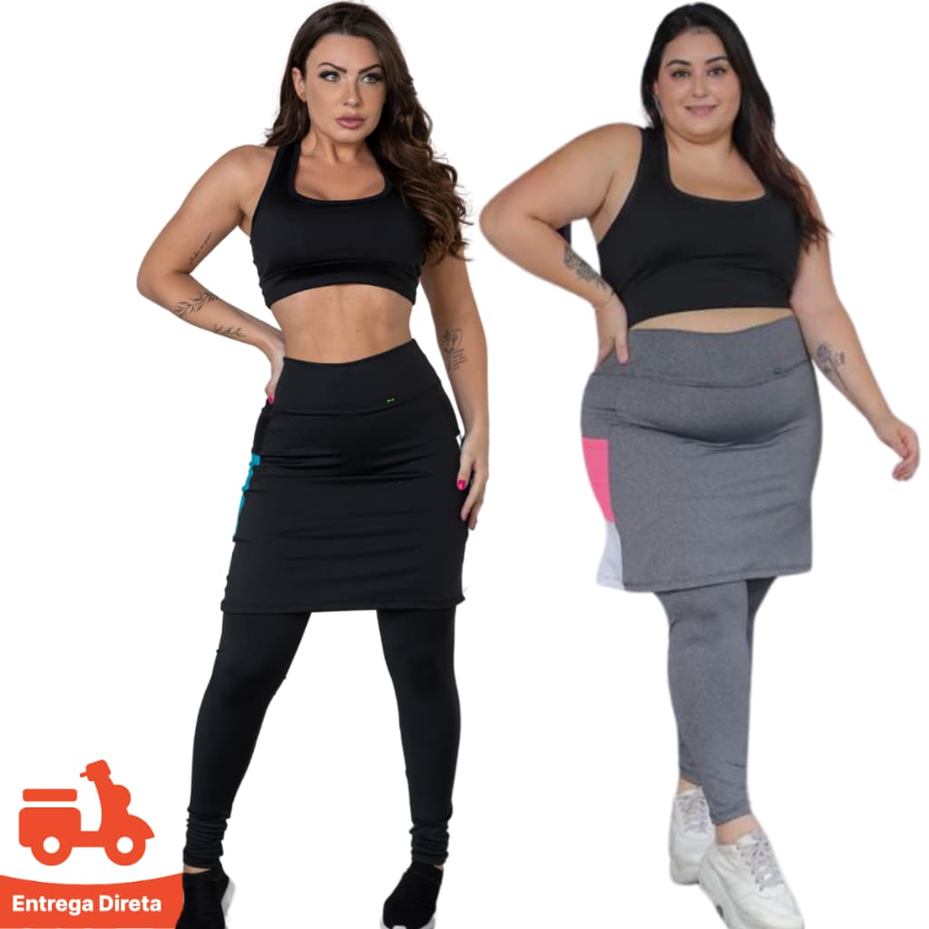 Calça saia academia legging com bolso suplex moda evangelica M ao G3 plus size