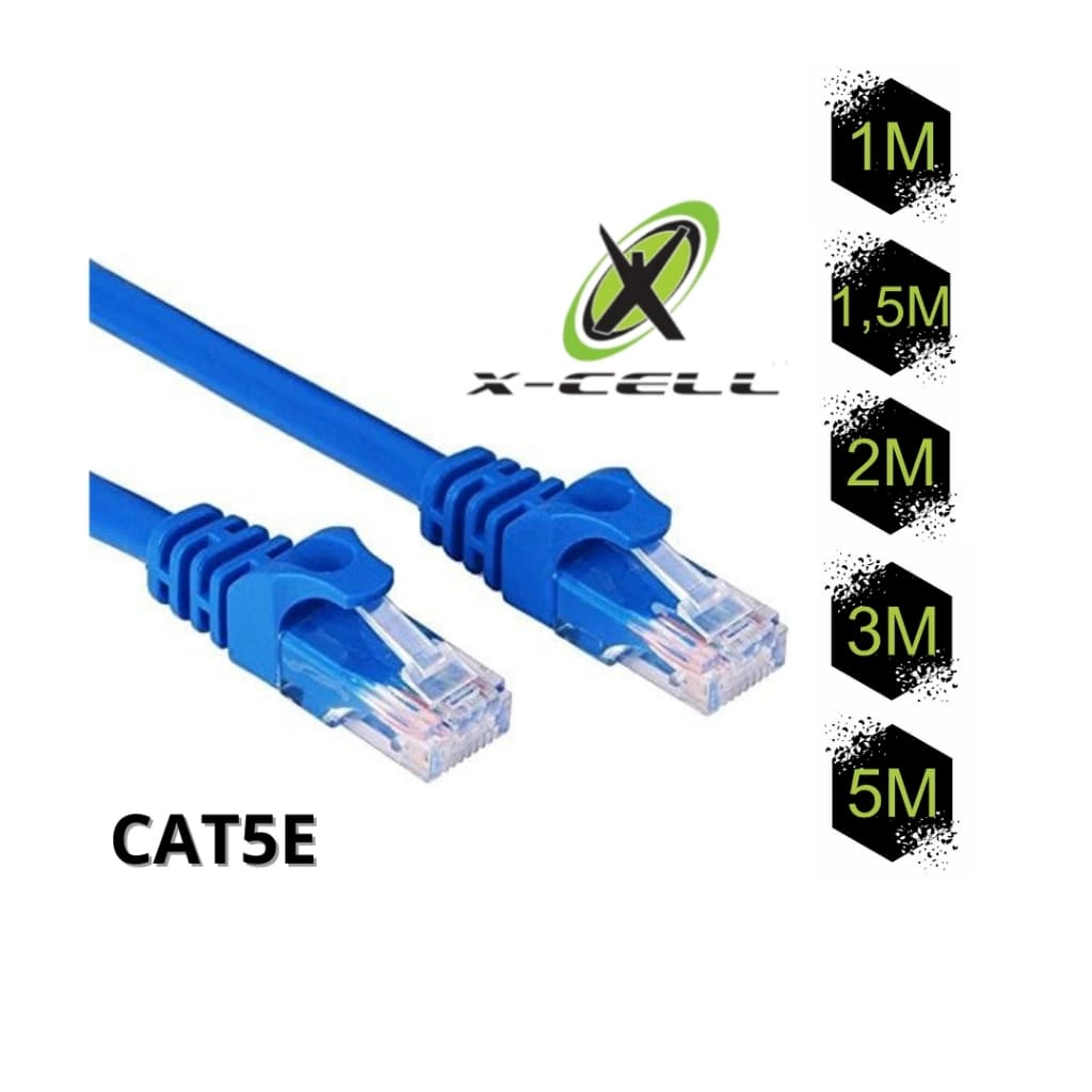 Cabo de Rede Conector RJ45 Macho x RJ45 Macho CAT5E 1m 1,5m 2m 3m 5m X-Cell