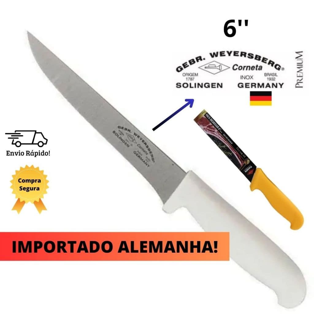 Faca Profissional Desossar PREMIUM Corneta Aço Inox 6 Polegadas Açougueiro
