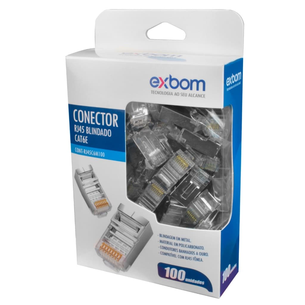 100 Conectores Blindado FTP / STP 1Gbps RJ45 Cristal 8P8C CAT6 - EXBOM