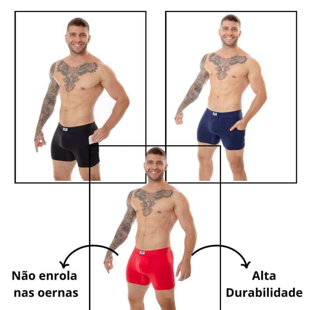 Kit 3 Cueca Bolso Lateral Não enrola nas pernas e alta durabilidade