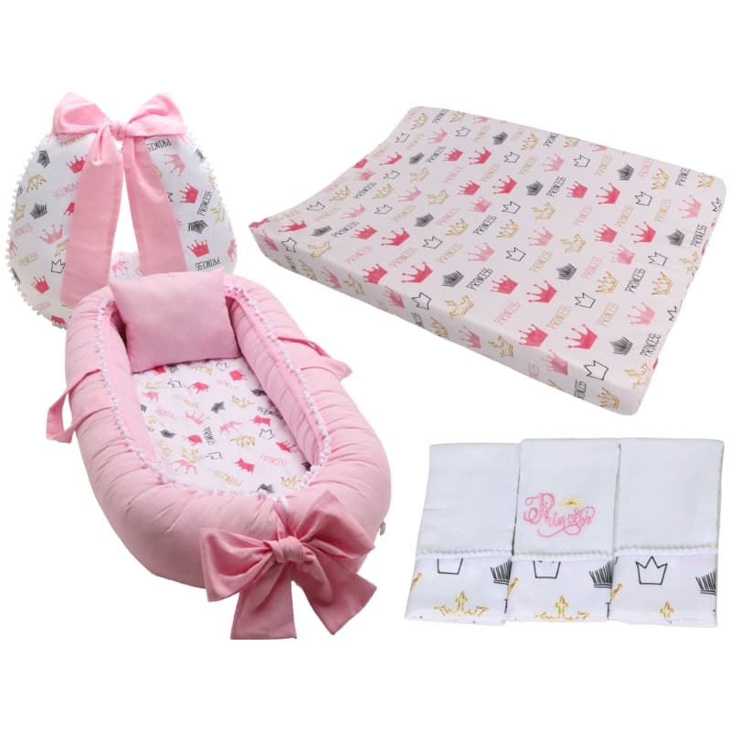 Almofada Amamentação + Ninho Redutor De Berço + Trocador + Kit Fralda Menina