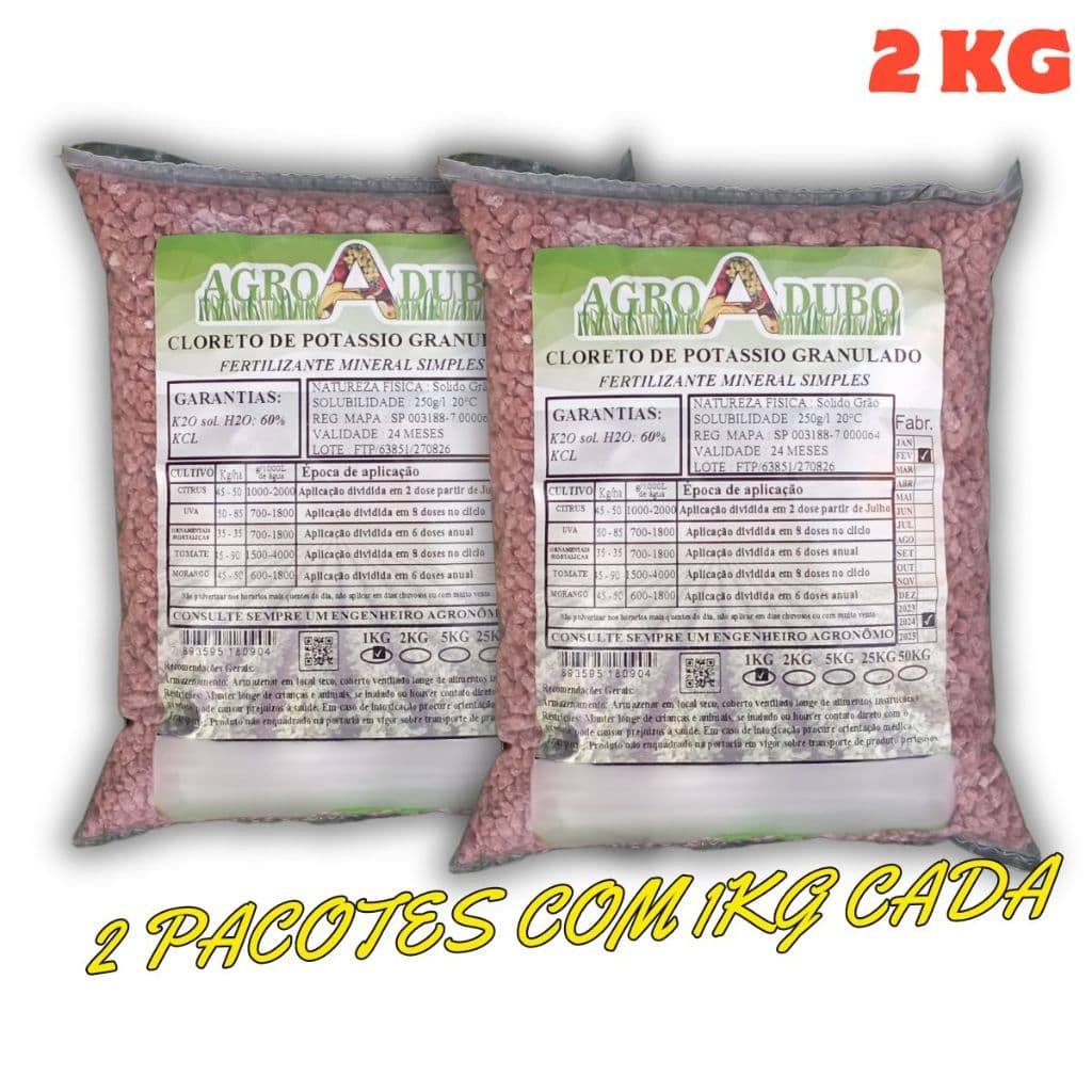 Fertilizante Cloreto Potássio Granulado 2kg Adubo 60% Kcl