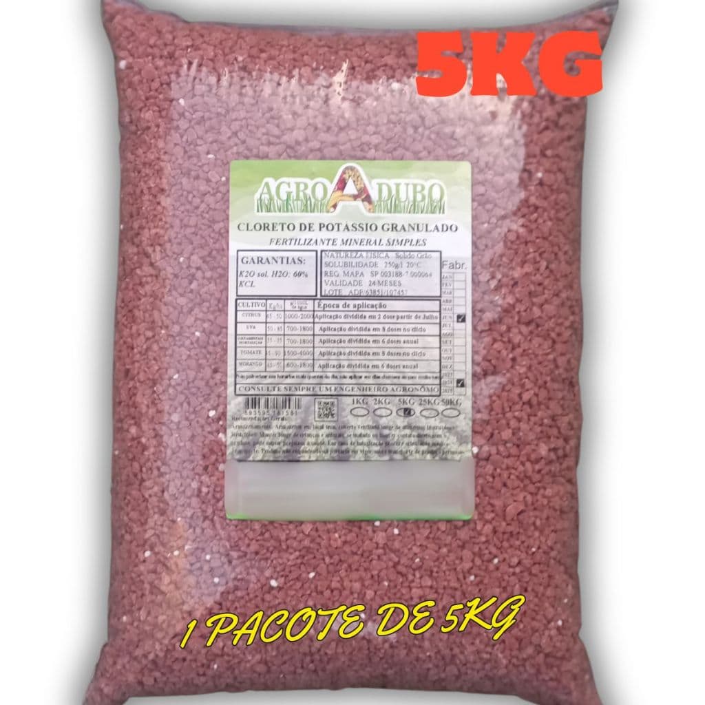 Fertilizante Cloreto Potássio Granulado 5kg Adubo 60% Kcl