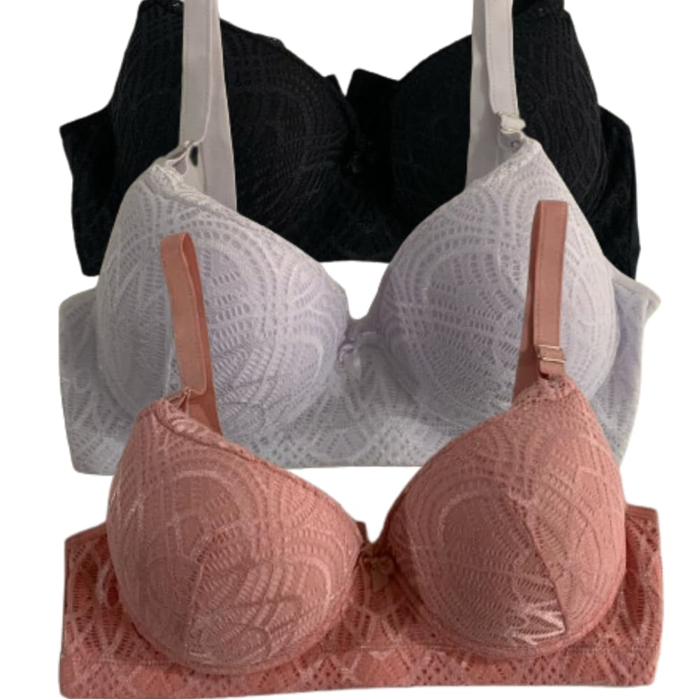 Kit 3 Sutiã Plus Size Feminino Reforçado De Renda Com Bojo Sustentação Conforto Alça Grossa Com Aro