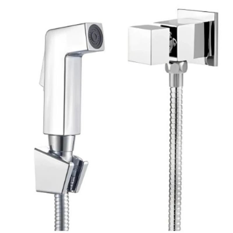 Kit Ducha HigiÊnica Luxo Em ABS  Quadrado Prata 1/4 Volta Gatilho