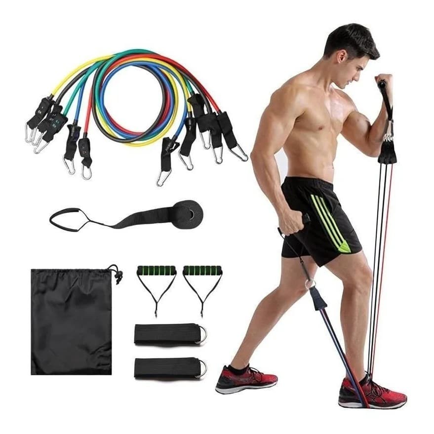 Kit Elástico Treino Extensor 11 Itens Fisioterapia Academia em Casa