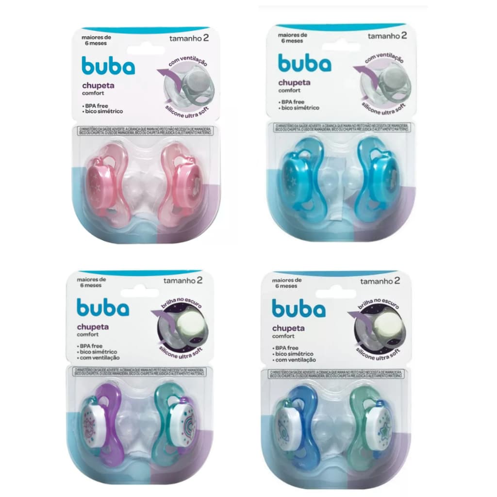 Kit Chupeta Buba 2 Unidades Comfort Chupeta Dupla Buba Bico de Silicone - Tamanho 2 (a partir dos 6 meses)
