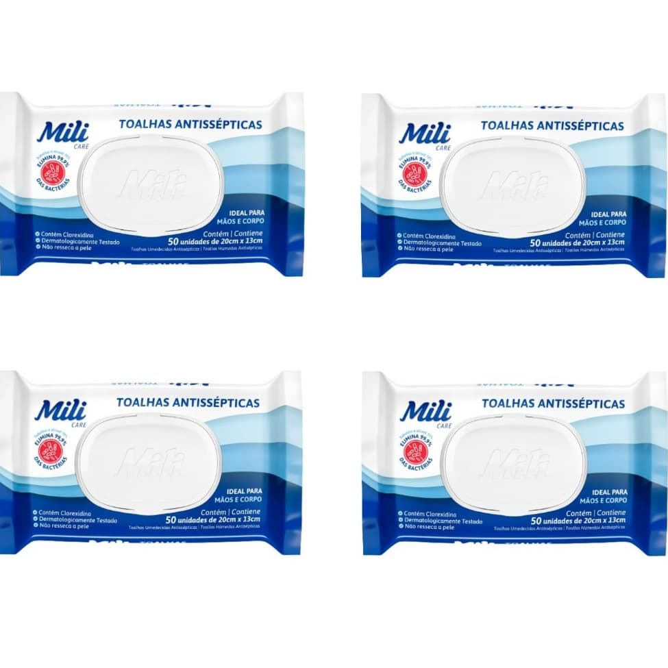 Kit Lenços Umedecidos Toalhas Antissépticas Umedecidas  Mili 200 Unidades
