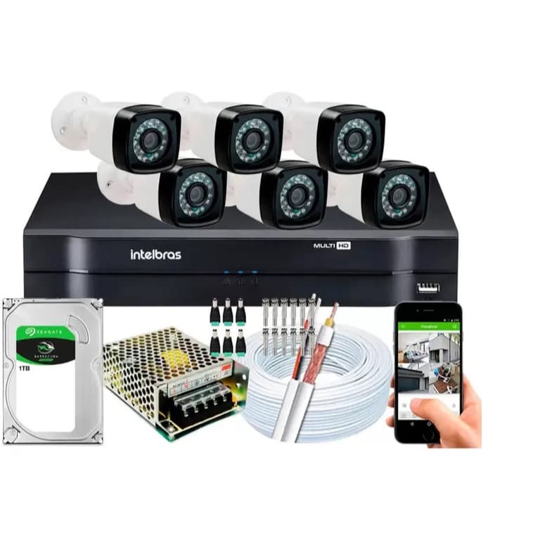 Kit 6 Cameras Segurança Dvr Intelbras Full Hd 8ch c/hd