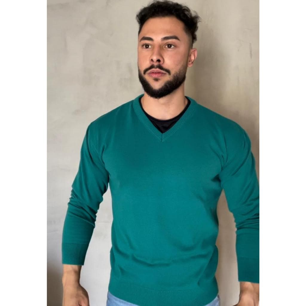 Blusa de Tricot Masculino Sueter Basico Decote V Blusa Manga Longa de Inverno