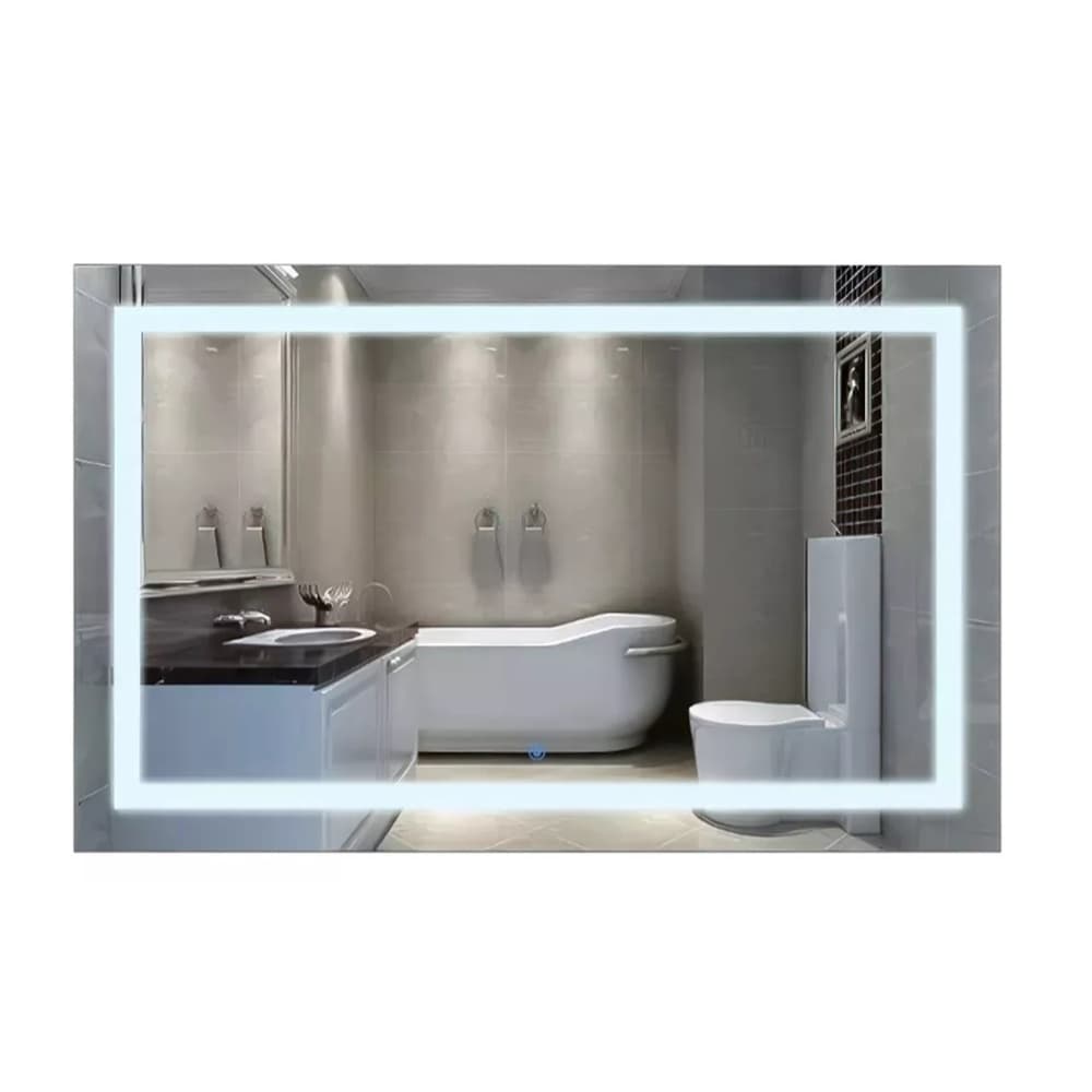 Espelho Jateado Retangular 90x100 Com Iluminação Led Touch