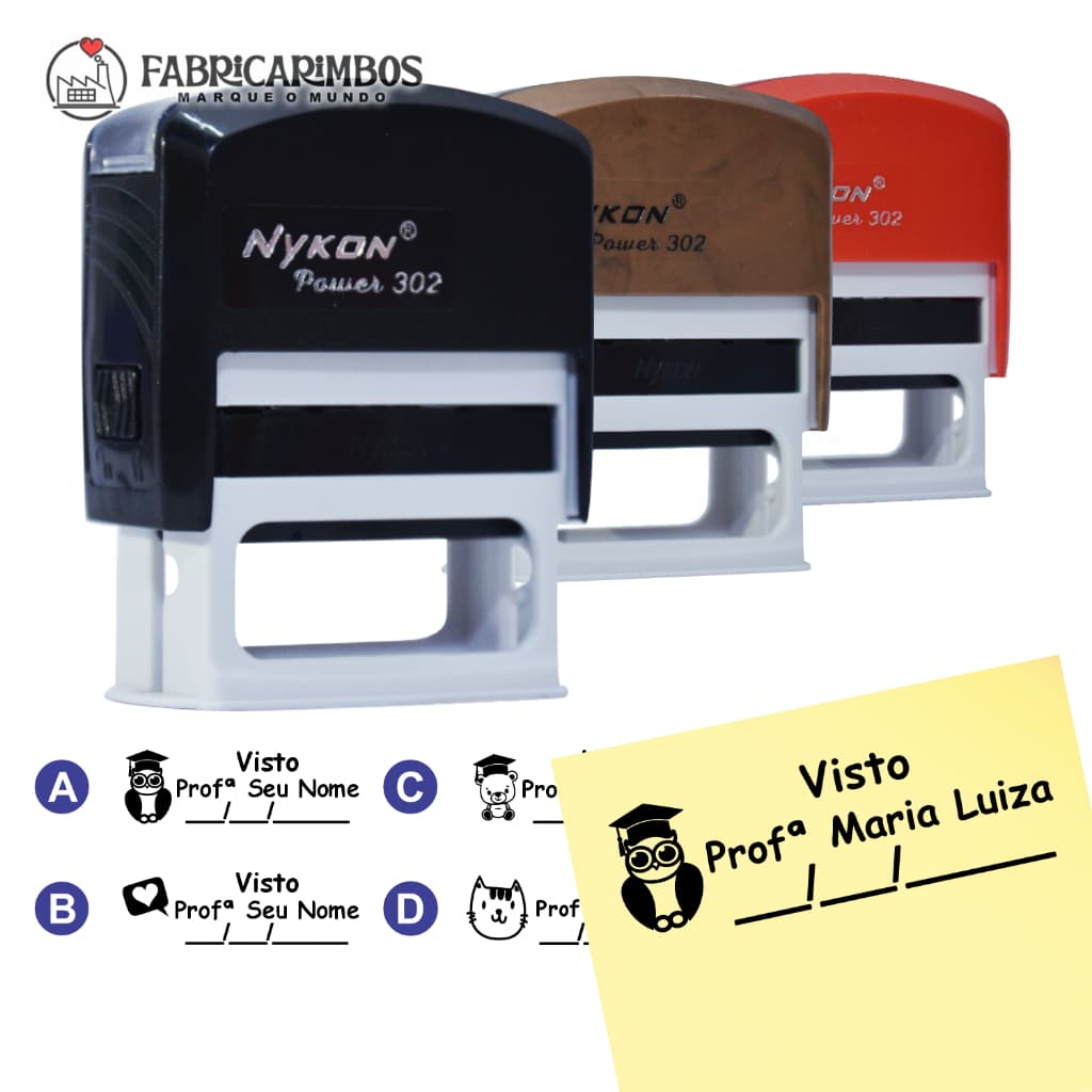 Carimbo Automático Visto Prof. Personalizado - Professor - 38x14mm Nykon