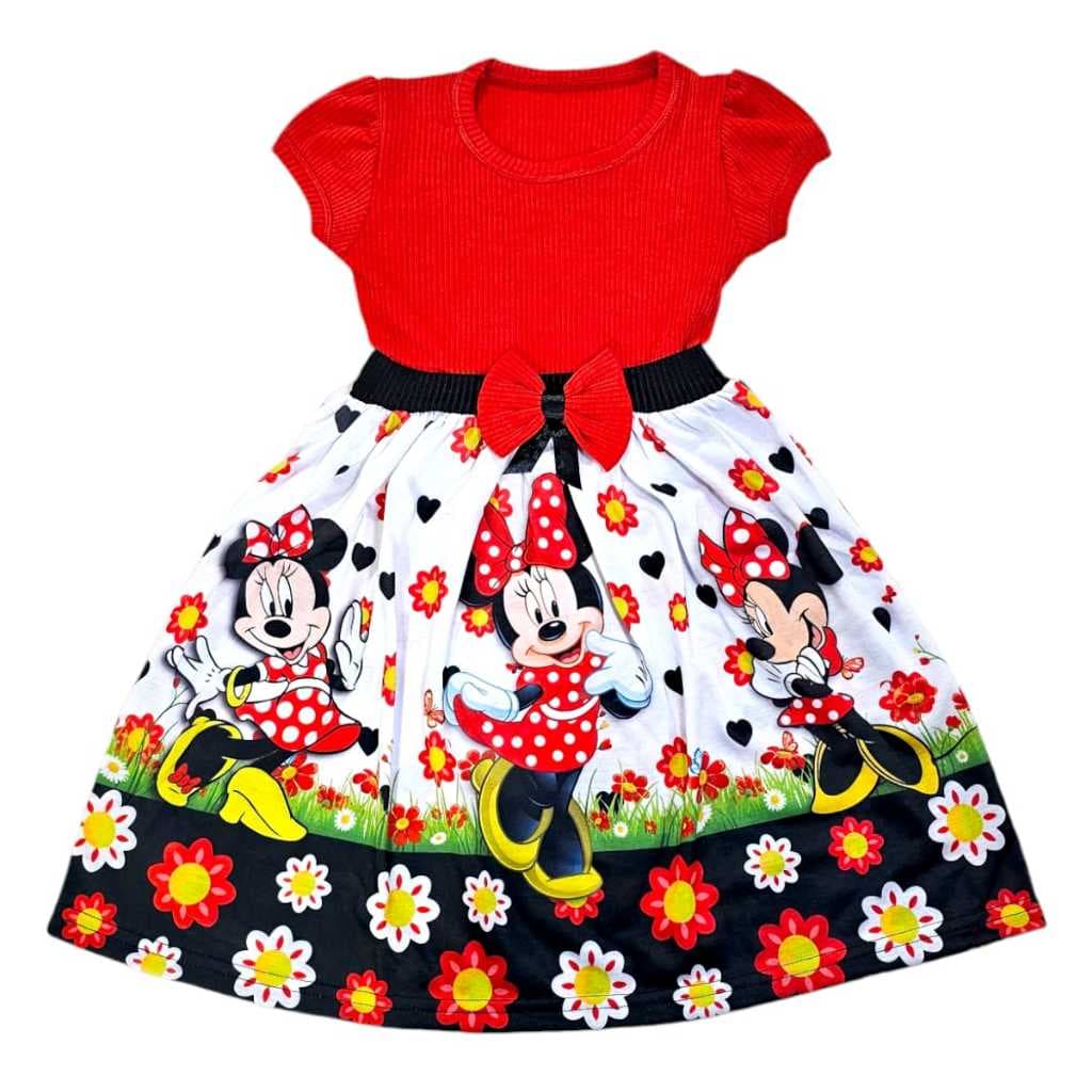 Vestido Festa Casual Manga Curta Infantil menina Mi Vermelha