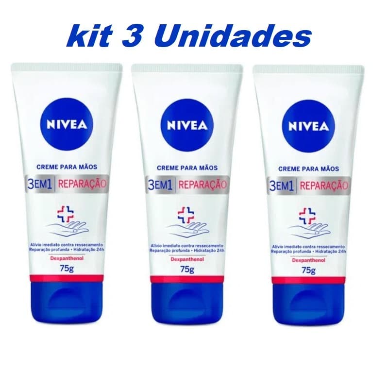 kit 3 Creme Para Mãos NIVEA 3 em 1 Reparação 75g