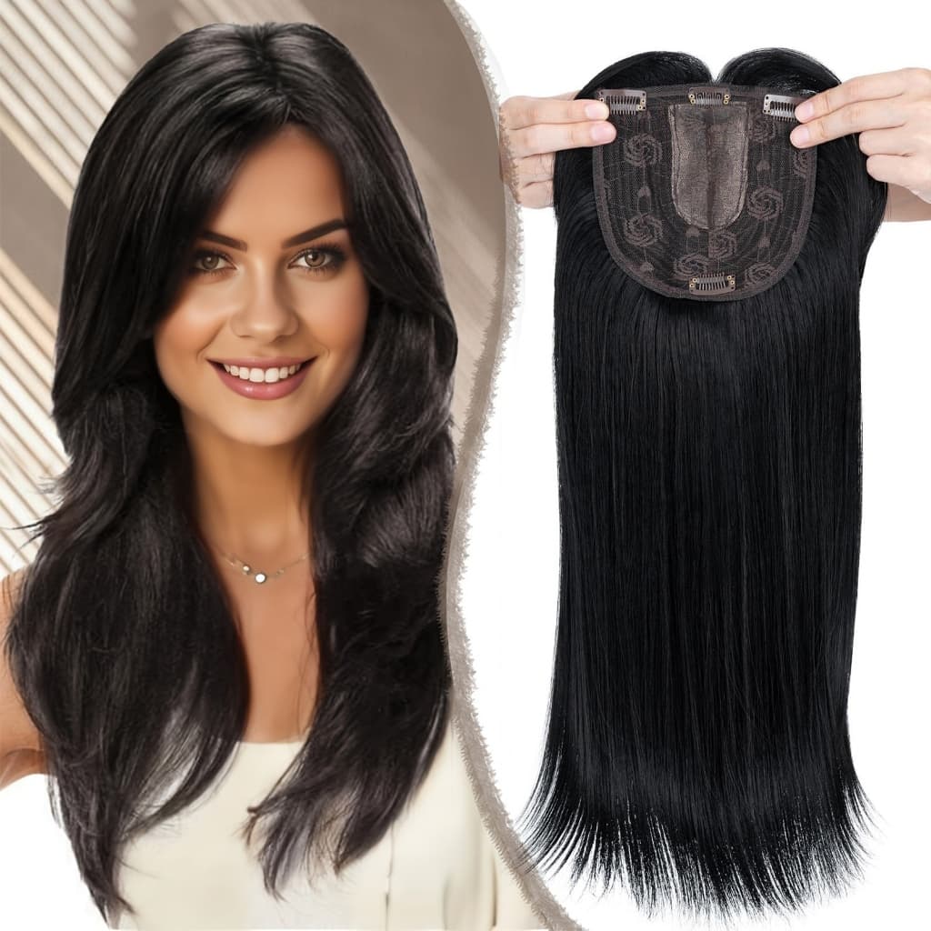 45cm Toppers de Cabelo com Franja Para Mulheres com Cabelo Ralo de Fibra Orgânica