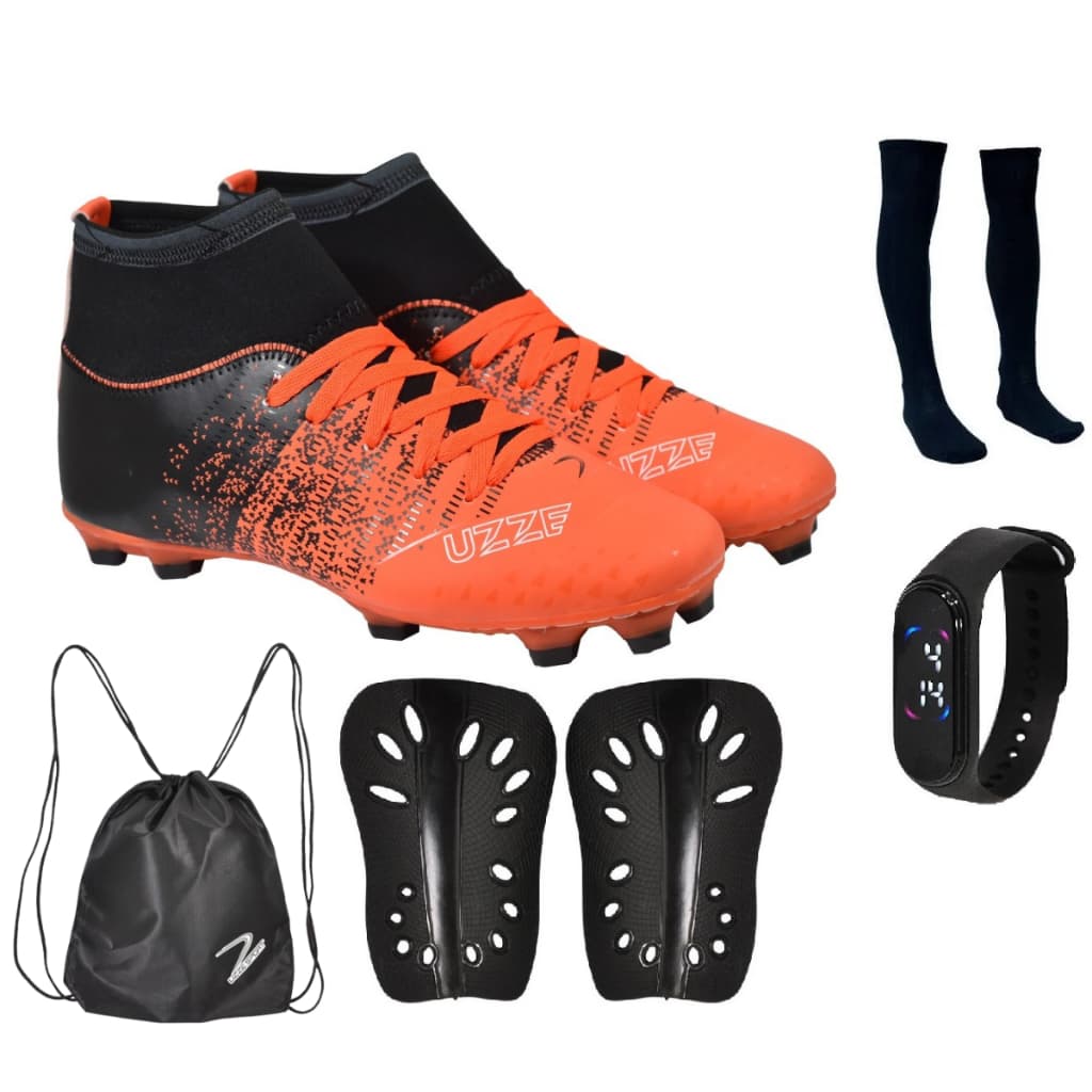 Chuteira Campo Bota Nova Adulto Infantil Botinha Cano Alto Meião Relógio Mochila Caneleira Promoção