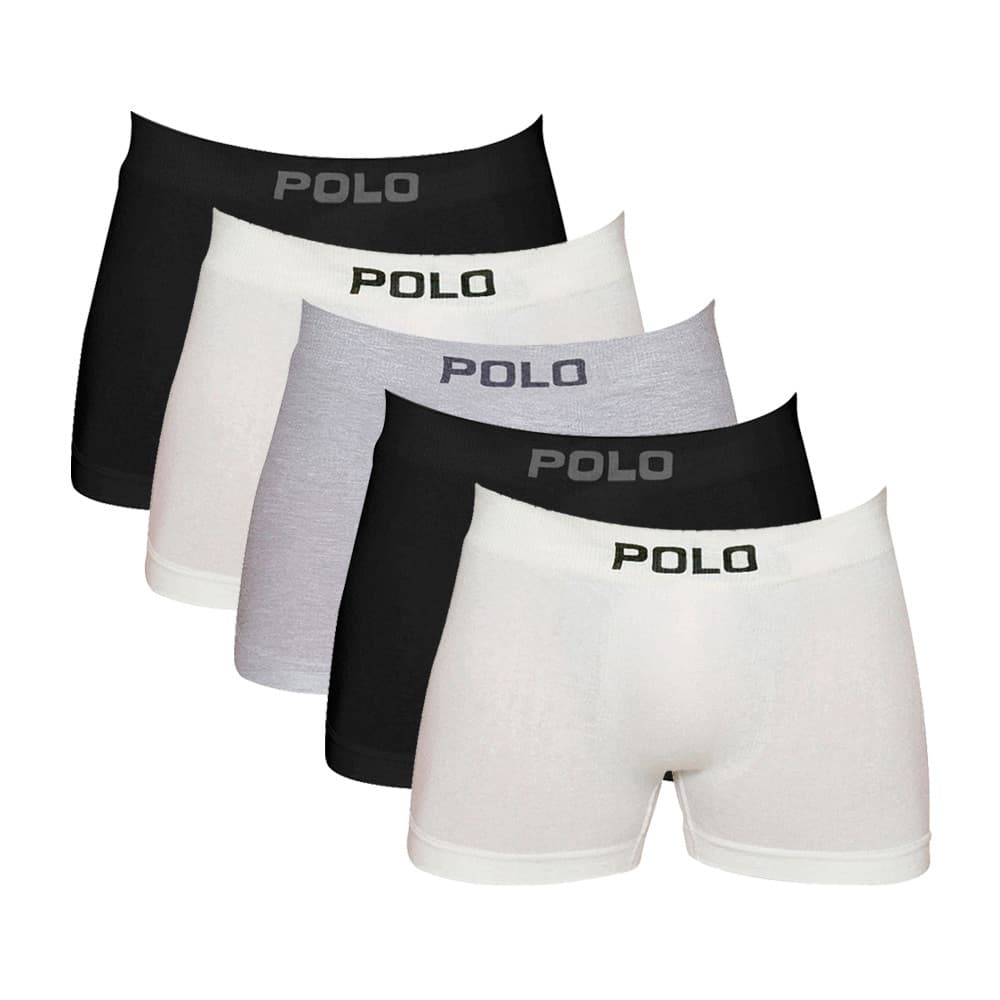 Kit Com 5 Cuecas Boxer Polo 781 Algodão Sem Costura Sortido