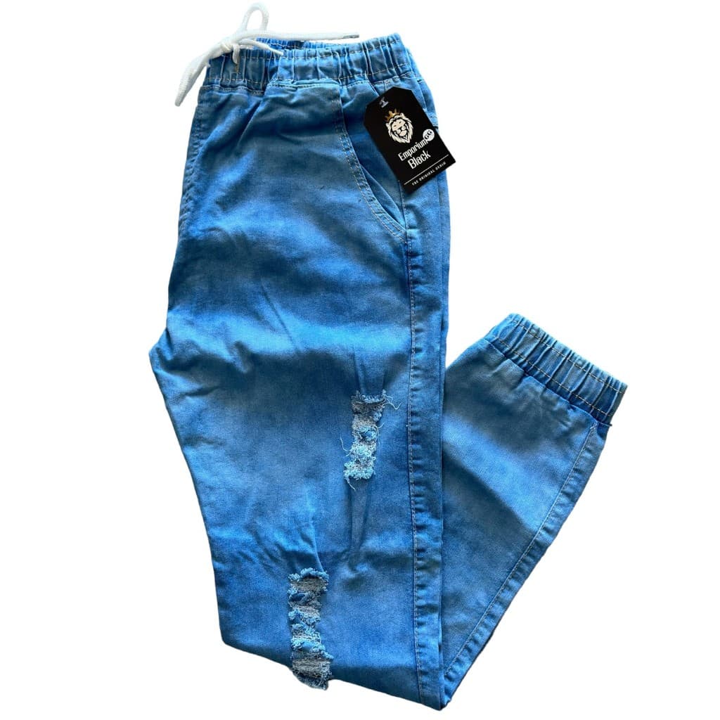 Calça jogger rasgada skinny com elastano jeans com ótima elasticidade com bolsos punho