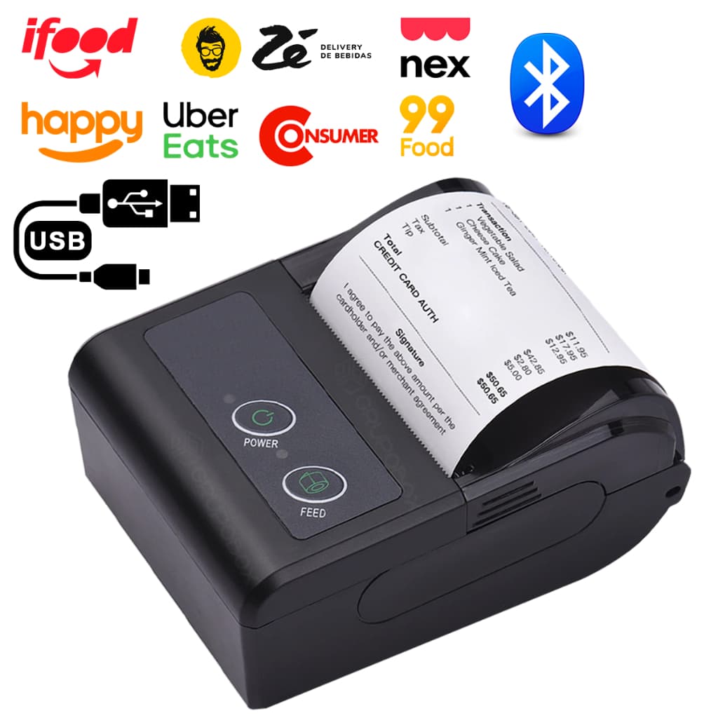Impressora Termica Bluetooth Cupom Pedidos Portatil Compativel Android IOS Bluetooth Windows 58mm