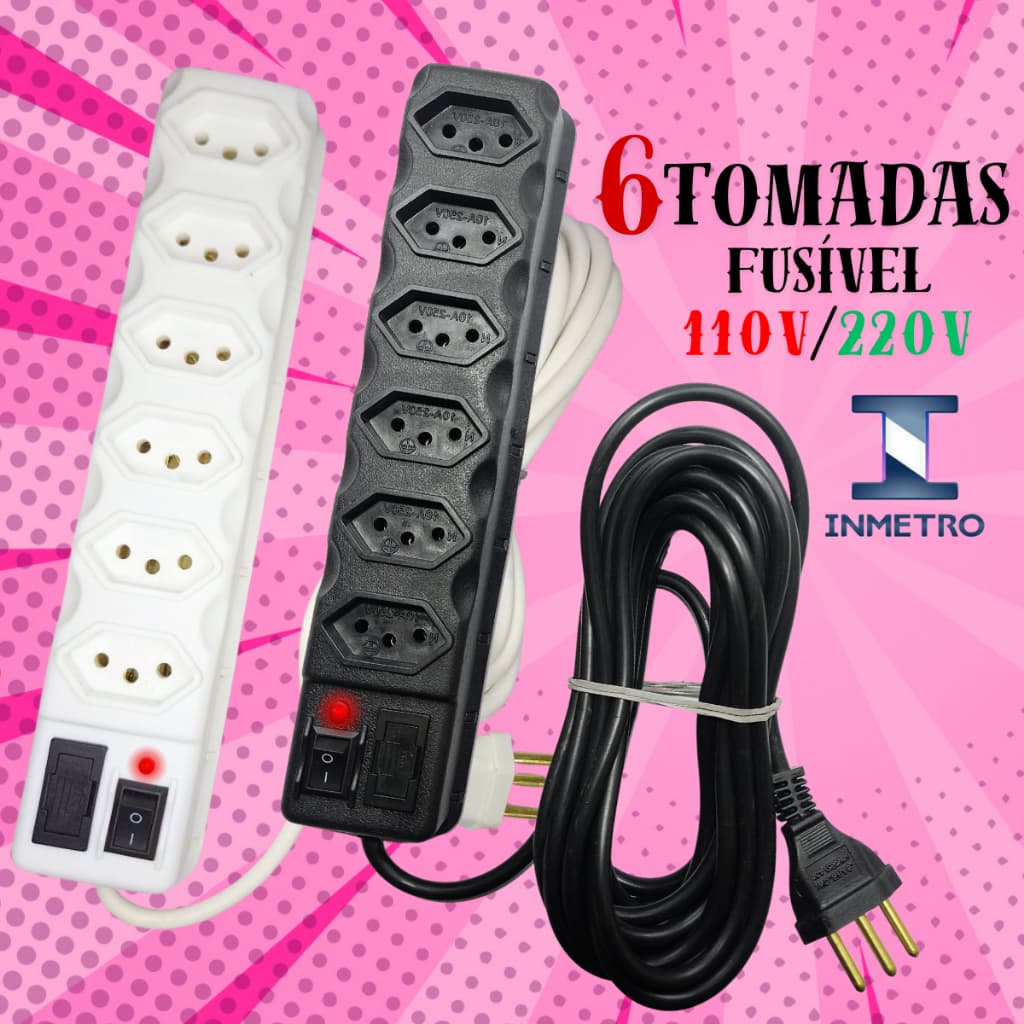FILTRO DE LINHA RÉGUA DE TOMADAS 6, 5, 4 e 3 tomadas tripolar 10 Amperes com fusível