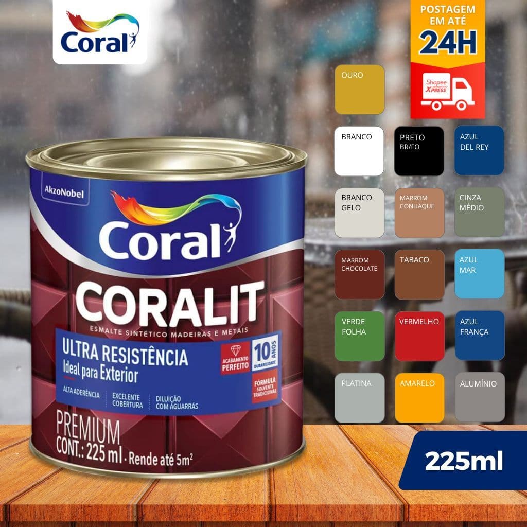 Tinta Esmalte Coralit Madeira e Metais Ultra Resistivo 225ml