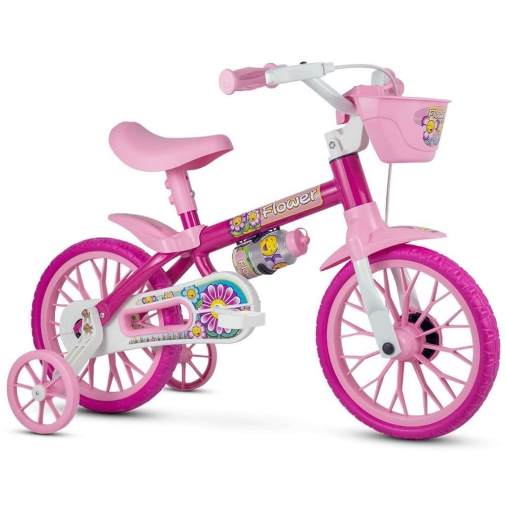 Bicicleta Infantil Aro 12 Freio Tambor Cestinha Nathor Com Rodinha Para-lama Menina de 90cm a 1m