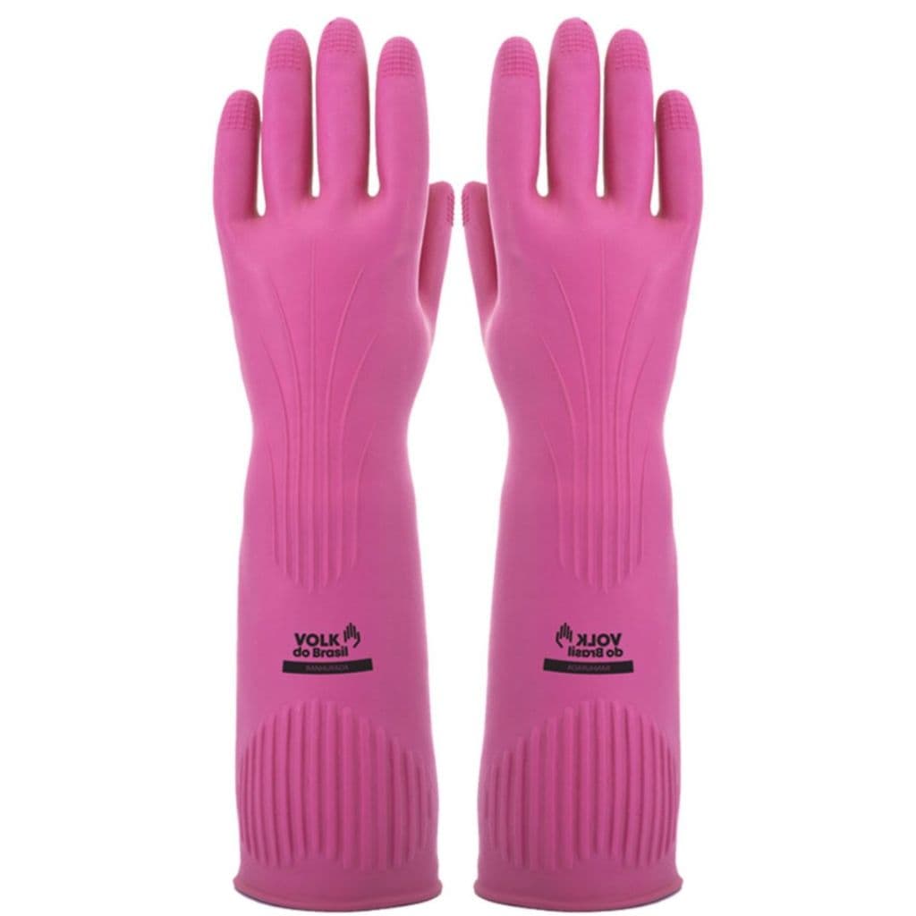 Luva de Látex Longa Ranhurada Rosa - Volk