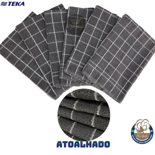 6 Pano de Prato, Copa Atoalhado Grande Teka Premium Chef Cinza 100% Algodão