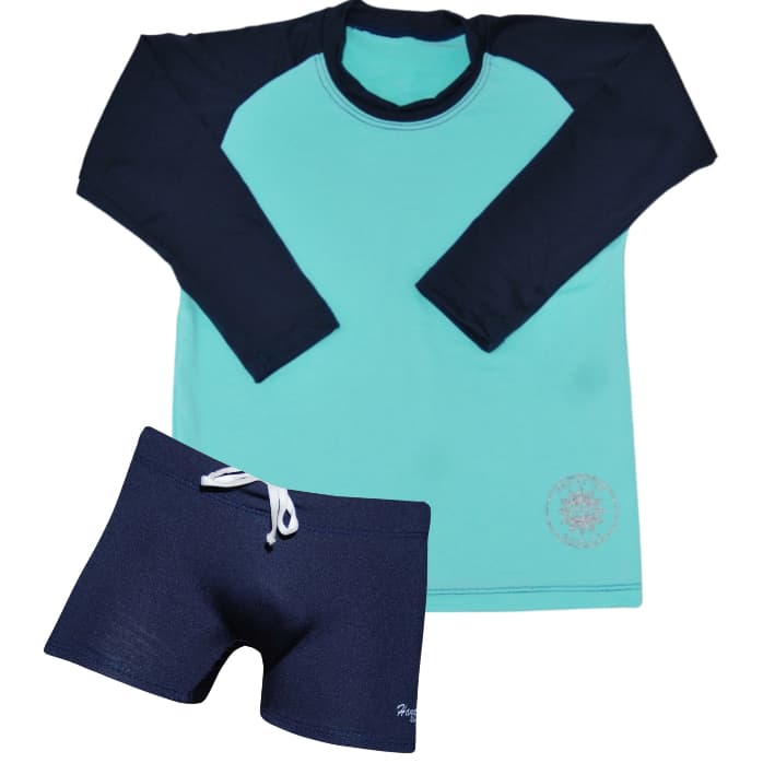 Conjunto camisa UV + sunga boxer infantil/ juvenil praia/piscina  2-16 Anos com proteção UV 50+
