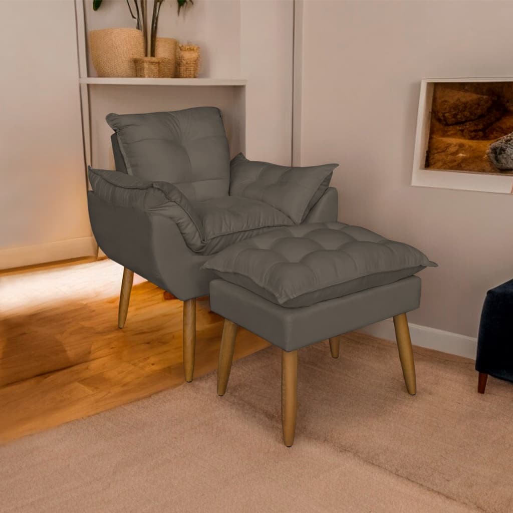 Kit Opala Poltrona e Puff Decorativo Amamentação Leitura Sala Quarto